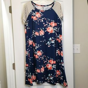 Floral Dress with Stripped Sleeves